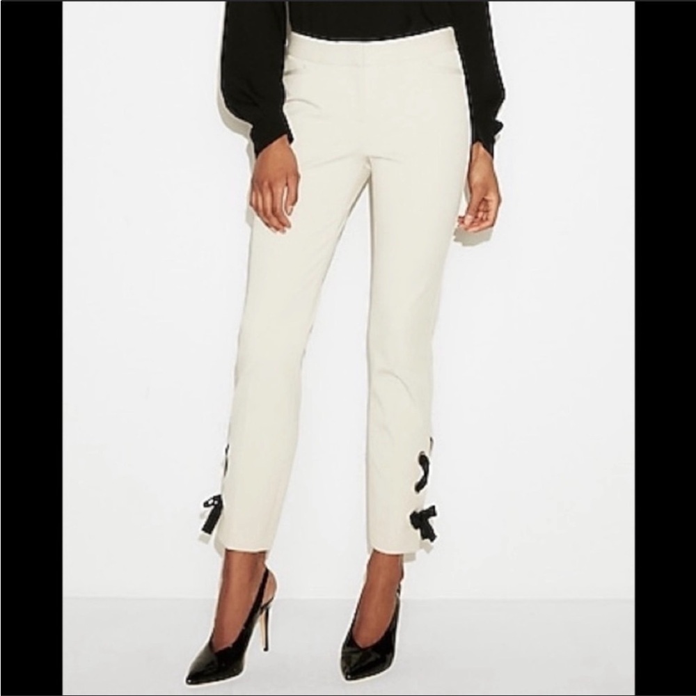Nwt Express Cream Ankle Pant Lace Up Detail Xs Stretch Slim Straight Leg